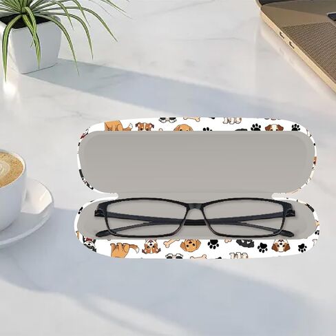 CREATCABIN لطيف الكلب النظارات حالة الصلب شل الجلود النظارات الشمسية حالة المحمولة ضئيلة النظارات غطاء صدفي واقية الحالات حامل الحقيبة مع تنظيف القماش هدية السفر للنساء الرجال 6.4x2.5x1.5in in Kuwait