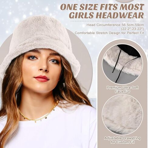 3 Pcs Winter Faux Fur Hat Scarf Gloves Set for Women Faux Fur Bucket Hat Winter Flip Gloves Warm Scarf for Men Women in Saudi Arabia