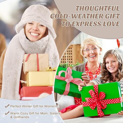 3 Pcs Winter Faux Fur Hat Scarf Gloves Set for Women Faux Fur Bucket Hat Winter Flip Gloves Warm Scarf for Men Women in Saudi Arabia