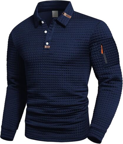 Men's Long Sleeve Polo Shirt with Zipper Pocket, Casual Button-Down Golf Top, Stylish Shirt for Everyday Wear in Saudi Arabia