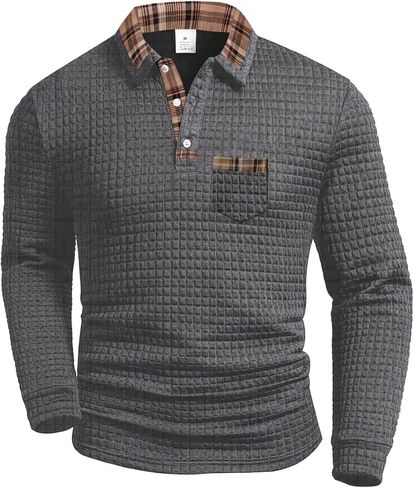 Mens Long Sleeve Polo Shirts Button Casual Tee Collared Men Golf T Shirts Sweatshirts in Saudi Arabia