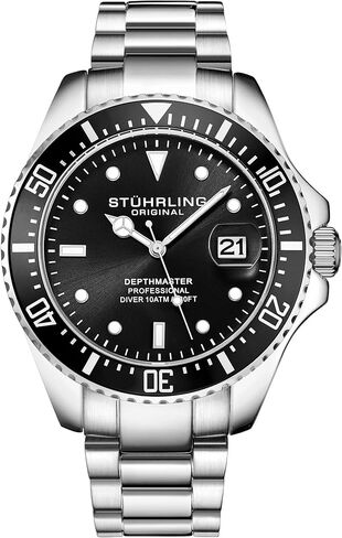 Stuhrling Original Men's Dive Watch, Swiss Movement, Stainless Steel, Blue Dial, Stainless Steel Bracelet, 100M Water Resistant in Saudi Arabia