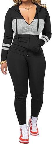 Women 2 Piece Outfits Workout Sets Bodycon Tracksuit Long Sleeve Zip Up Hoodie Jacket Jogger Matching Sweat Pant Set in Saudi Arabia
