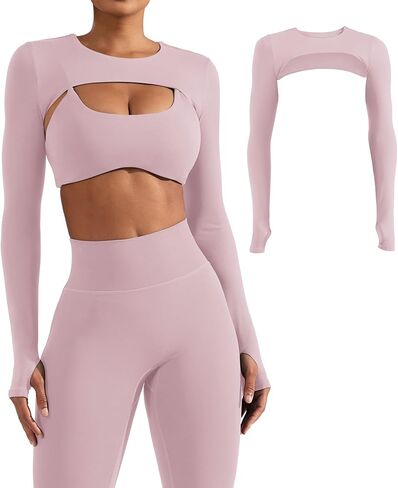 YEOREO Women Crop Top Long Sleeve Bolero Open Front Workout Cropped Shirts Sports Shrug in Kuwait