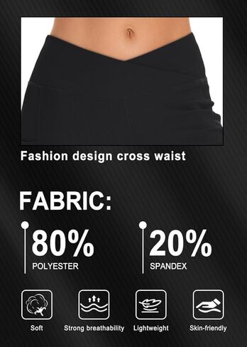 Women's Cross Waist Capri Running Leggings Yoga with Side Pockets Athletic Exercise High Waisted Tummy Control in Saudi Arabia
