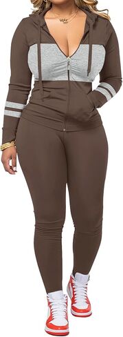 Women 2 Piece Outfits Workout Sets Bodycon Tracksuit Long Sleeve Zip Up Hoodie Jacket Jogger Matching Sweat Pant Set in Saudi Arabia