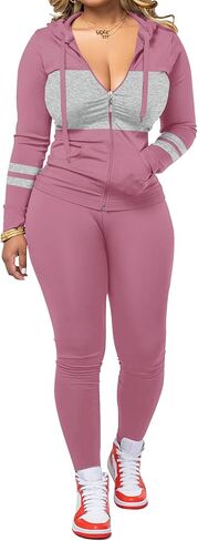 Women 2 Piece Outfits Workout Sets Bodycon Tracksuit Long Sleeve Zip Up Hoodie Jacket Jogger Matching Sweat Pant Set in Saudi Arabia