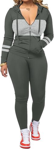 Women 2 Piece Outfits Workout Sets Bodycon Tracksuit Long Sleeve Zip Up Hoodie Jacket Jogger Matching Sweat Pant Set in Saudi Arabia