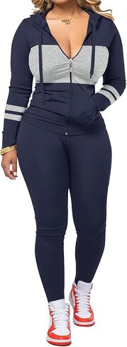 Women 2 Piece Outfits Workout Sets Bodycon Tracksuit Long Sleeve Zip Up Hoodie Jacket Jogger Matching Sweat Pant Set in Saudi Arabia