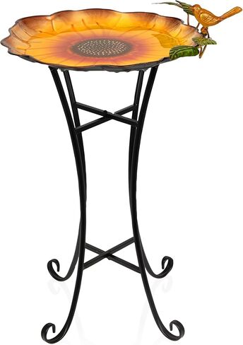Alpine Corporation ORS876 Outdoor Metal Birdbath w/ Stylish Stand, Flamingo Pattern Birdbath Bowl and Stand, 23"H, Pink/Blue in Saudi Arabia