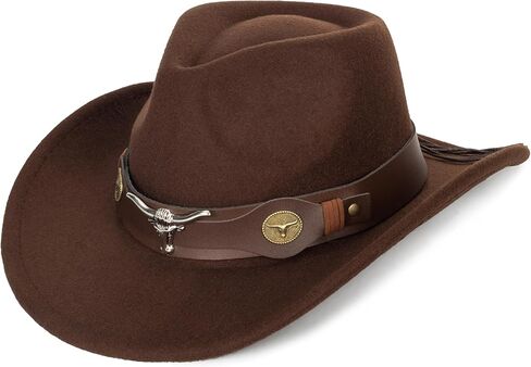 Womens Western Cowboy Hats Studded Pinched Western Cowgirl Hats Wide Brim Fedoras Hat with Belt Buckle (Size:Medium) in Kuwait