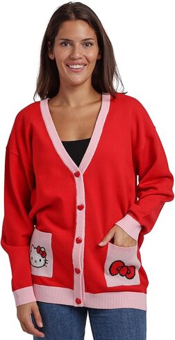 Hello Kitty Character Face & Bow Women's Red Long Sleeve Cardigan Sweater in Saudi Arabia