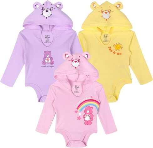 Care Bears Baby Girls 3 Pack Hooded Cosplay Bodysuits Newborn to Infant Sizes (Newborn - 24 Months) in Saudi Arabia