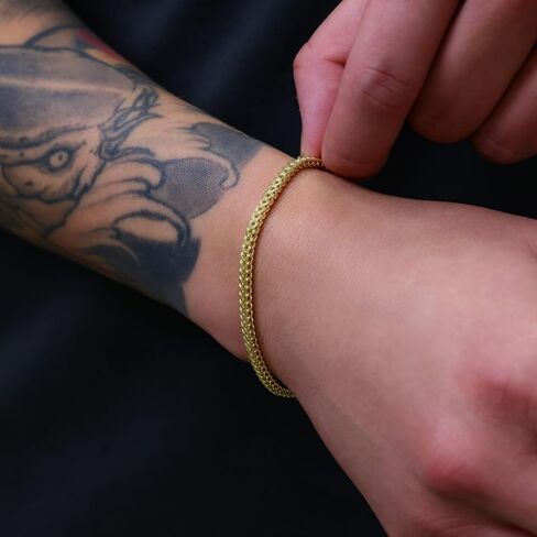 Nuragold 10k Real Yellow Gold Franco Square 3mm Box Chain Wheat Chain Bracelet (7"-9") Italian Jewelry for Men & Women in Saudi Arabia