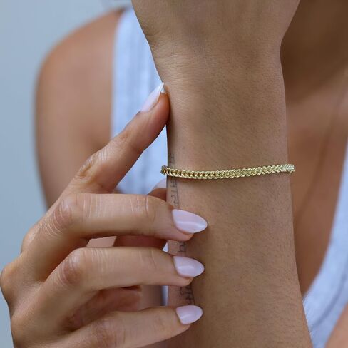 Nuragold 10k Real Yellow Gold Franco Square 3mm Box Chain Wheat Chain Bracelet (7"-9") Italian Jewelry for Men & Women in Saudi Arabia