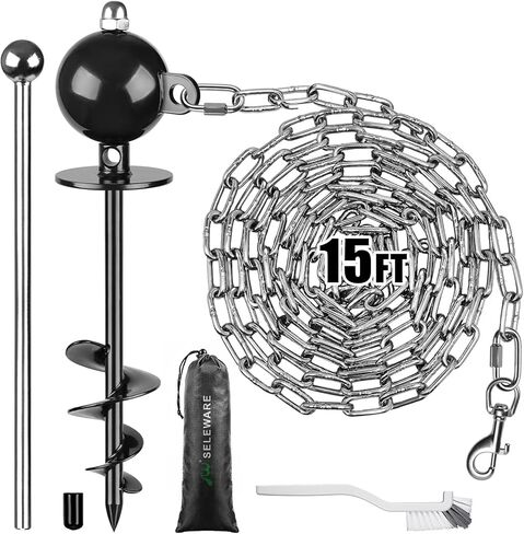 SELEWARE 17 Inch Dog Tie Out Stake, Rust Proof 360° Swivel Ground Anchor for Large Dogs up to 220 lbs, Heavy Duty No Tangle Dog Stake for Yard Beach Camping Outside and Use for Any Dog Tie Out Cable in Kuwait