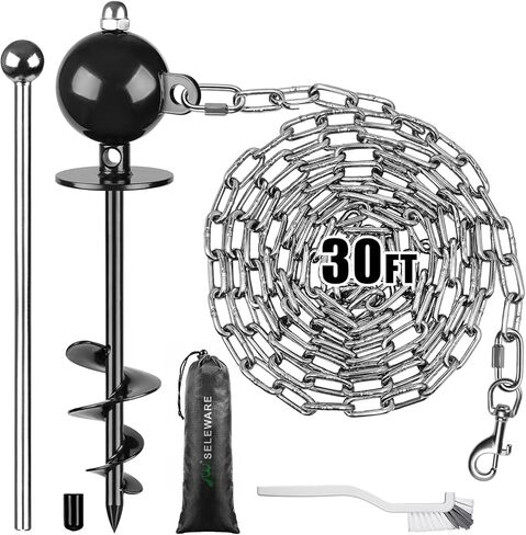 SELEWARE 17 Inch Dog Tie Out Stake, Rust Proof 360° Swivel Ground Anchor for Large Dogs up to 220 lbs, Heavy Duty No Tangle Dog Stake for Yard Beach Camping Outside and Use for Any Dog Tie Out Cable in Kuwait