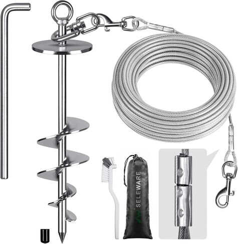 SELEWARE 17 Inch Dog Tie Out Stake, Rust Proof 360° Swivel Ground Anchor for Large Dogs up to 220 lbs, Heavy Duty No Tangle Dog Stake for Yard Beach Camping Outside and Use for Any Dog Tie Out Cable in Kuwait
