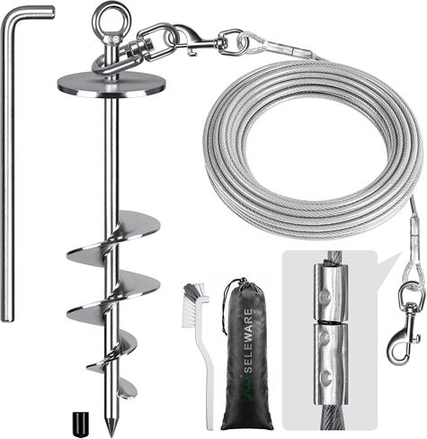SELEWARE 17 Inch Dog Tie Out Stake, Rust Proof 360° Swivel Ground Anchor for Large Dogs up to 220 lbs, Heavy Duty No Tangle Dog Stake for Yard Beach Camping Outside and Use for Any Dog Tie Out Cable in Kuwait