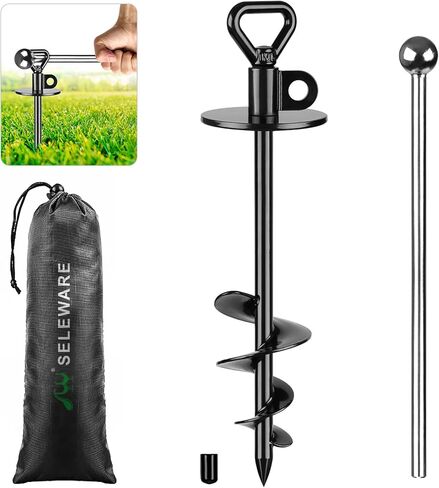 SELEWARE 17 Inch Dog Tie Out Stake, Rust Proof 360° Swivel Ground Anchor for Large Dogs up to 220 lbs, Heavy Duty No Tangle Dog Stake for Yard Beach Camping Outside and Use for Any Dog Tie Out Cable in Kuwait