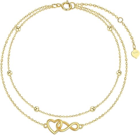 sisgem الصلبة 14k الذهب إنفينيتي الحب القلب سوار للنساء، الذهب الحقيقي الطبقات الخرزة سوار غرامة المجوهرات الذكرى عيد ميلاد مجوهرات هدايا لها، أمي، زوجة، عيد الأم، 6.5 + 1 + 1 بوصة in Saudi Arabia