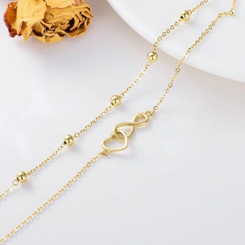 sisgem الصلبة 14k الذهب إنفينيتي الحب القلب سوار للنساء، الذهب الحقيقي الطبقات الخرزة سوار غرامة المجوهرات الذكرى عيد ميلاد مجوهرات هدايا لها، أمي، زوجة، عيد الأم، 6.5 + 1 + 1 بوصة in Saudi Arabia
