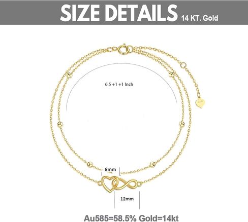 sisgem الصلبة 14k الذهب إنفينيتي الحب القلب سوار للنساء، الذهب الحقيقي الطبقات الخرزة سوار غرامة المجوهرات الذكرى عيد ميلاد مجوهرات هدايا لها، أمي، زوجة، عيد الأم، 6.5 + 1 + 1 بوصة in Saudi Arabia