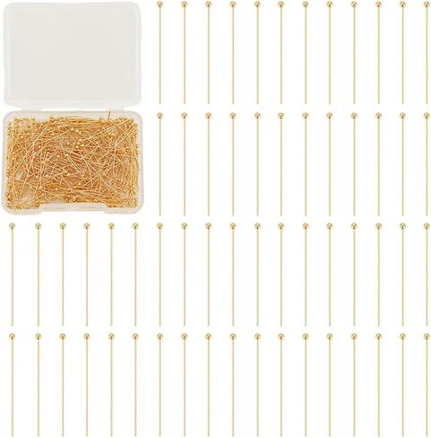 UNICRAFTALE 500Pcs Ball Head Pins 18K Gold Plated Headpin Jewelry Making Headpins Bendable Headpin Brass Long End Eye Pins Metal End Eye Pins for Earring Pendant Bracelet Necklace in Kuwait