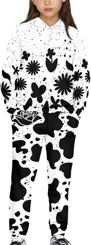 FUSURIRE Kids 2 قطعة ملابس طويلة الأكمام سويت شيرت و Sweatpant مجموعة نشطة كنزة قطيفة بنطال رياضي لعمر 4-16 سنة in Saudi Arabia