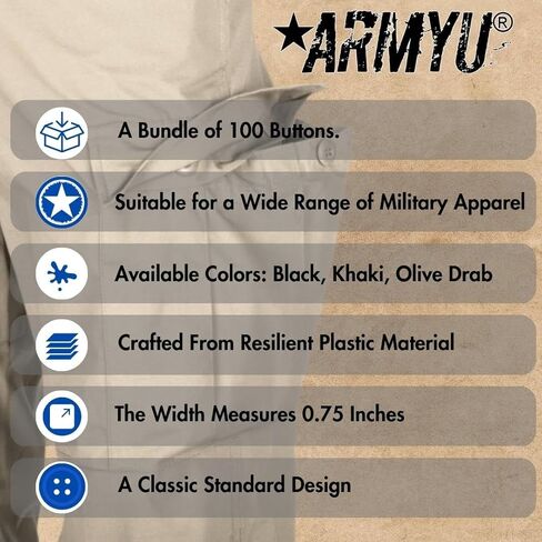 ARMYU Tactical Uniform Buttons for BDUs, ACUs, Military Clothing, Army Fatigues Jackets, Pants, Shirts (100 Pack) in Saudi Arabia