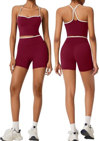 RXRXCOCO مجموعات تجريب كتلة اللون للنساء 2 قطعة مبطن Strappy تانك القمم المخفية سكرنش الغنيمة السراويل مع جيوب in Kuwait