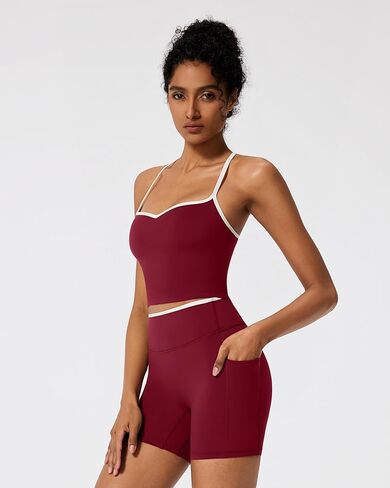 RXRXCOCO مجموعات تجريب كتلة اللون للنساء 2 قطعة مبطن Strappy تانك القمم المخفية سكرنش الغنيمة السراويل مع جيوب in Kuwait