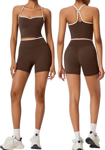RXRXCOCO مجموعات تجريب كتلة اللون للنساء 2 قطعة مبطن Strappy تانك القمم المخفية سكرنش الغنيمة السراويل مع جيوب in Kuwait