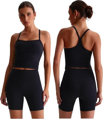 Women Two Piece Workout Sets Y Back Tank Top Matching Booty Lifting Shorts Gym Yoga Active Wear Outfits in Saudi Arabia