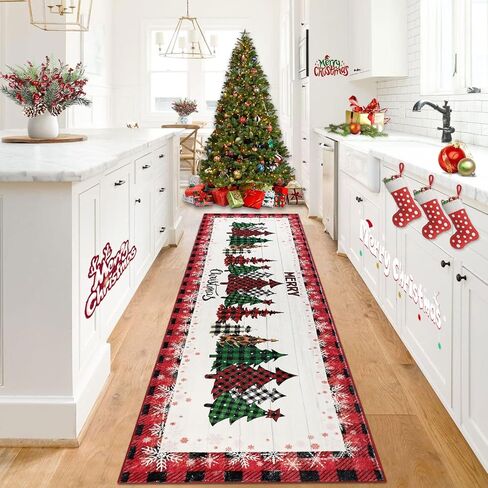 Homcomoda Christmas Runner Rug for Hallway 2x6 Non Slip Green Bedroom Runner Rug Washable Kitchen Runner Rug 6 Ft Floor Carpet Runner for Hallway Bedroom Kitchen Laundry in Saudi Arabia