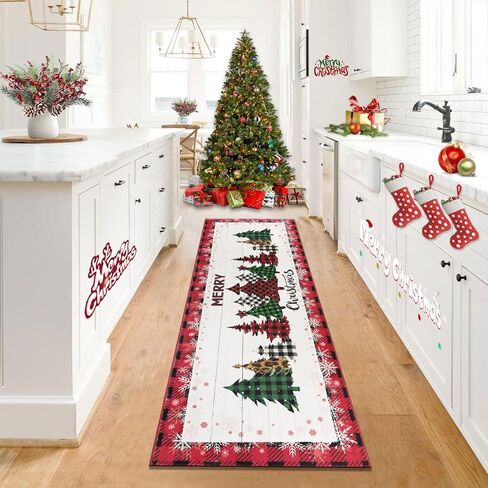 Homcomoda Christmas Runner Rug for Hallway 2x6 Non Slip Green Bedroom Runner Rug Washable Kitchen Runner Rug 6 Ft Floor Carpet Runner for Hallway Bedroom Kitchen Laundry in Kuwait
