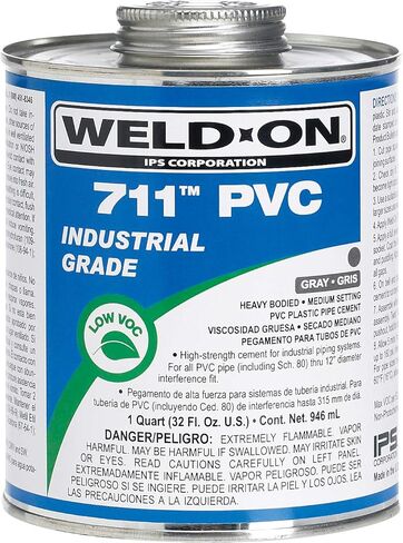 Weld-On 10090 705 Industrial Grade PVC Medium-Bodied High Strength Solvent Cement - Fast-Setting and Low-VOC, Gray, 1 Quart (32 fl oz) in Kuwait