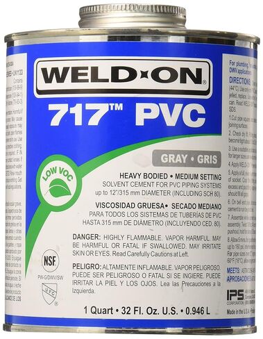 Weld-On 10090 705 Industrial Grade PVC Medium-Bodied High Strength Solvent Cement - Fast-Setting and Low-VOC, Gray, 1 Quart (32 fl oz) in Kuwait