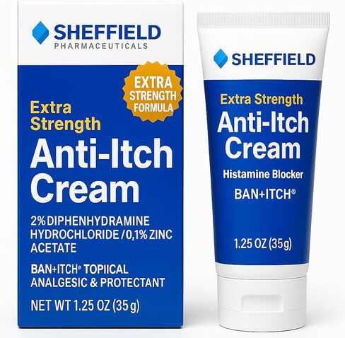 كريم مضاد للحكة بقوة إضافية (1.25 أونصة) - 2% ديفينهيدرامين + أسيتات الزنك - تخفيف سريع لدغات الحشرات، واللبلاب السام، والطفح الجلدي، والحكة الخارجية والتهيج - مسكن موضعي وواقي للبشرة in Kuwait