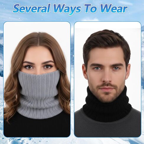Teaaha Winter Neck Gaiter 2 Pack Fleece Thick Windproof Face Mask Ski Gaiters, Elegant Stylish Neck Warmer Cover Scarf Bandana for Men Women Outdoor Sports, Black & Gray in Saudi Arabia