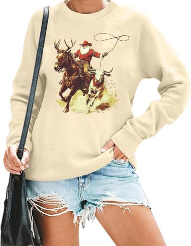 KIDDAD Horse Christmas Sweatshirt Women Western Christmas Horse Lover Shirt لطيف الحيوان البلوز قمم مزرعة عاشق الهدايا أعلى in Kuwait