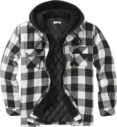 سترة قميص من الفلانيل للرجال من COOFANDY، مبطنة دافئة، بقلنسوة، وأكمام طويلة، سترات قميص منقوشة in Kuwait