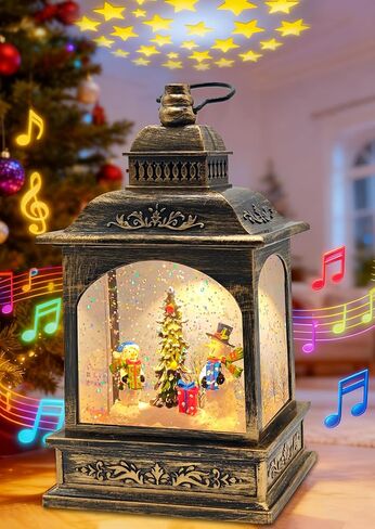 Snowman Christmas Decorations Snow Globes Lantern Lighted Water Swirling Glitter,with Stars Projection/Music,Christmas Decorations Indoor - USB/Battery Operated-Snow Globe for Kids Adults in Saudi Arabia