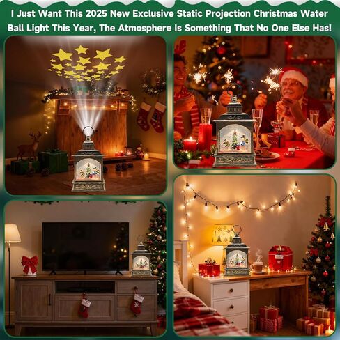 Snowman Christmas Decorations Snow Globes Lantern Lighted Water Swirling Glitter,with Stars Projection/Music,Christmas Decorations Indoor - USB/Battery Operated-Snow Globe for Kids Adults in Saudi Arabia