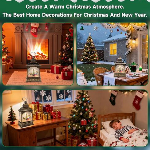 Snowman Christmas Decorations Snow Globes Lantern Lighted Water Swirling Glitter,with Stars Projection/Music,Christmas Decorations Indoor - USB/Battery Operated-Snow Globe for Kids Adults in Saudi Arabia