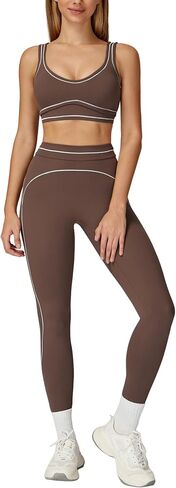 Women 2 Piece Workout U Back Color Block Sports Bra High Waist Tummy Control Active Leggings Yoga Pilates Outfits in Saudi Arabia