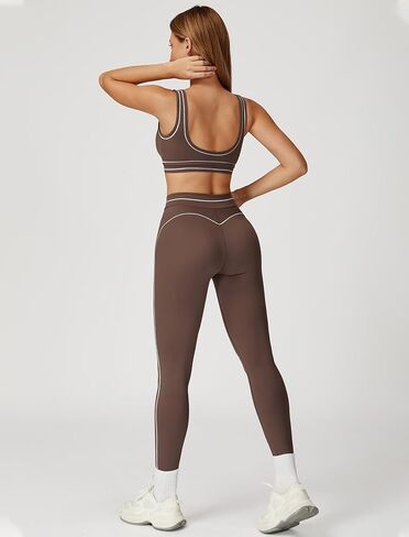 Women 2 Piece Workout U Back Color Block Sports Bra High Waist Tummy Control Active Leggings Yoga Pilates Outfits in Saudi Arabia