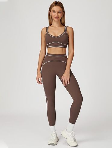 Women 2 Piece Workout U Back Color Block Sports Bra High Waist Tummy Control Active Leggings Yoga Pilates Outfits in Saudi Arabia