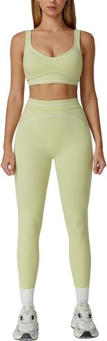 Women 2 Piece Workout U Back Color Block Sports Bra High Waist Tummy Control Active Leggings Yoga Pilates Outfits in Saudi Arabia