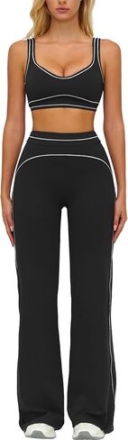 Women 2 Piece Workout U Back Color Block Sports Bra High Waist Tummy Control Active Leggings Yoga Pilates Outfits in Saudi Arabia